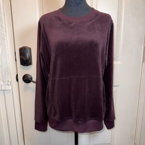 Jane & Delancey Deep Purple/Plum Pullover Velour Top Sweater w/front Pocket Sz S